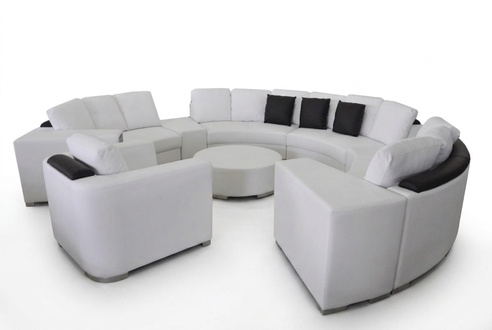 Wohnlandschaft Rund Ecksofa Leder Runde Couch Garnitur Sofa Couch Ecke + USB