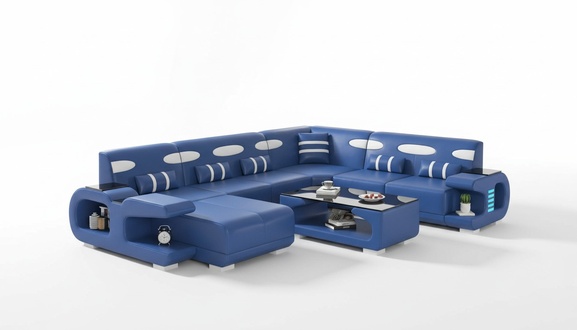 Wohnlandschaft XXL Sofa U Form Groß Ecksofa Ledersofa Blau Sofas Neu