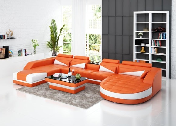 Modern Ledersofa Couch Wohnlandschaft Eck Dekor Ecksofa Design Garnitur