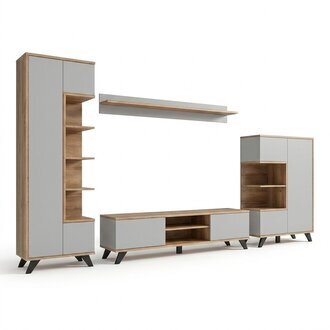 Wohnwände Garnitur 4 tlg Luxus Wohnzimmer Set TV-Ständer Bücherregal Möbel