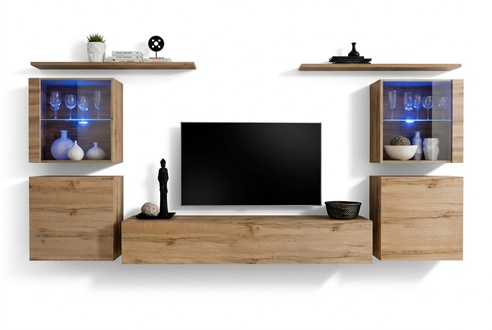 Wohnwand Luxus Set 7tlg. Wohnzimmer Wand Schrank Wandregale Holz Möbel Gruppe