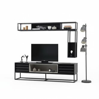 Wohnwand RTV Lowboard Regale TV Ständer Set Holz Modern Schwarz Design