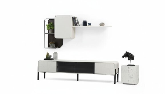 Wohnwand RTV Lowboard Regale Schrank TV Ständer Set Holz Modern Weiß