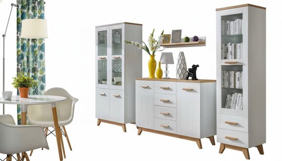 Wohnwand Wohnzimmer Set Vitrine Kommode Wandregal Vitrinen