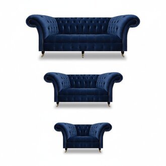 Wohnzimmer 3tlg Luxus Komplett Sofas Chesterfield Textil Einrichtung Sessel