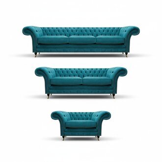 Wohnzimmer Blau Sofagarnitur 3tlg Chesterfield Luxuriöse Modern Möbel