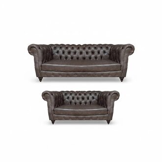 Wohnzimmer Braun Sofa Dreisitze mit Zweisitzer Couch Polstermöbel Chesterfield