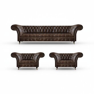 Wohnzimmer Braune Chesterfield Ledergarnitur Designer Sitzmöbel 3tlg Set