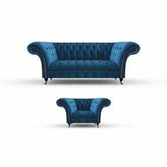 Wohnzimmer Chesterfield Blaue Sofagarnitur Stoffmöbel Polstercouchen