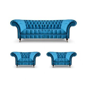 Wohnzimmer Chesterfield Sitzgarnitur Edler Dreisitzer 2x Polstersessel