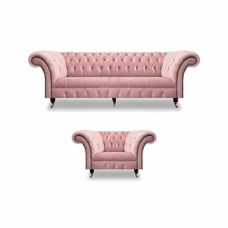 Wohnzimmer Chesterfield Sofa Couch Dreisitze Polstermöbel Sessel Rosa Komplett