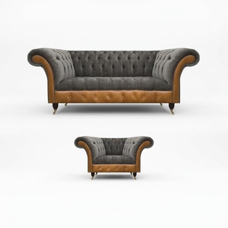 Wohnzimmer Chesterfield Sofagarnitur Polster Textil Sitzer 3-Sitzer Sofa