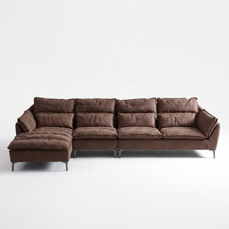 Wohnzimmer Design Ecke Textil Leder Braun Luxus Sofa Couch Polsterung L-Form Neu