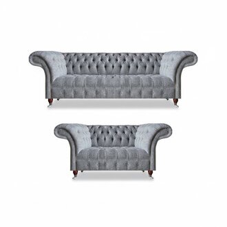 Wohnzimmer Garnitur 2x Sofas Grau Komplett Chesterfield Design Möbel