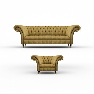 Wohnzimmer Gelbe Chesterfield Garnitur Dreisitzer Polster Sessel Möbel