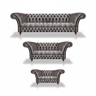 Wohnzimmer Grau Polstermöbel Textil Luxuriöse Sofagarnitur 3tlg Chesterfield
