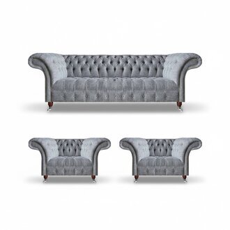 Wohnzimmer Grau Sofagarnitur 3tlg Chesterfield Polstersofa Design Möbel