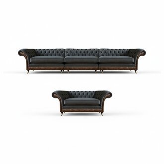 Wohnzimmer Graue Chesterfield Stoffgarnitur Textil 3-Sitzer Einsitzer