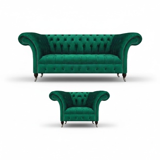 Wohnzimmer Grün Sofa Dreisitze Couch Komplett Sessel Polstersofa Chesterfield