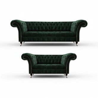 Wohnzimmer Komplett 2x Sofas 3+2 Sitzer Grün Luxuriöse Polstermöbel