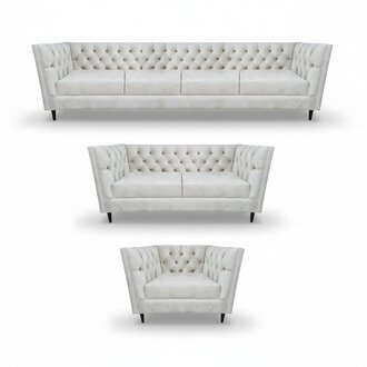 Wohnzimmer Leder Sofa Set 3tlg Polstermöbel Weiß Komplett Chesterfield