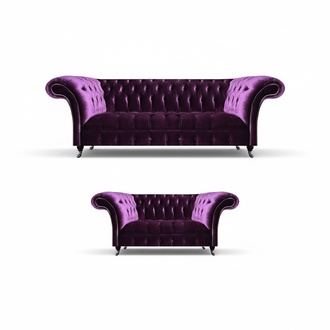 Wohnzimmer Lila Chesterfield Sofagarnitur Moderne Textilcouchen 2tlg