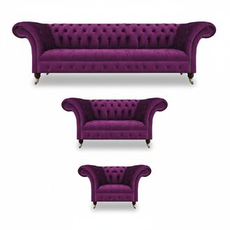 Wohnzimmer Lila Sofagarnitur 3tlg Luxus Textil Polster Möbel Chesterfield