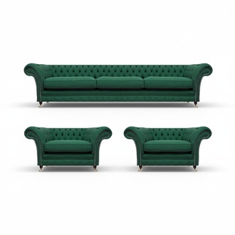 Wohnzimmer Luxus Sofa Set 3tlg Grün Designer Einrichtung Chesterfield