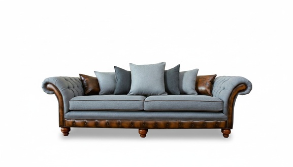 Wohnzimmer Möbel Stoff Textil Grau Chesterfield Dreisitzer Sofa Couch Polster
