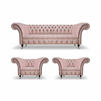 Wohnzimmer Rosa Chesterfield Garnitur 2x Lehnsessel Designer Textil 3-er