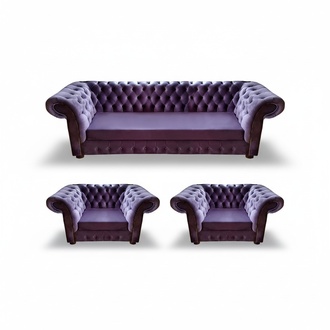Wohnzimmer Set 3tlg 2x Sessel Modern Sofa Dreisitze Couch Chesterfield Lila
