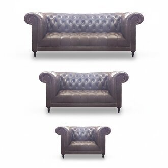 Wohnzimmer Set 3tlg Braun Leder Einrichtung Polstermöbel Chesterfield Neu