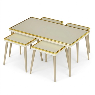 Wohnzimmer-Set Beige Holz Edelstahl Modern Elegant