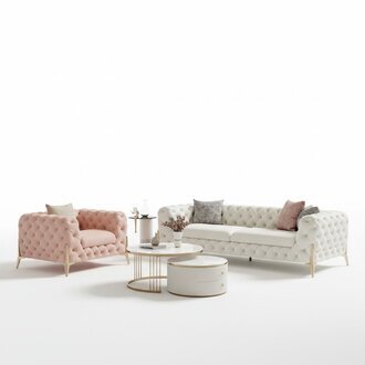 Wohnzimmer Set Design Chesterfield Sofagarnitur Leder Sitz Polster 2tlg