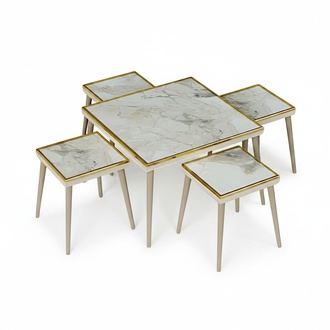 Wohnzimmer-Set in Beige Holz und Edelstahl modern elegant
