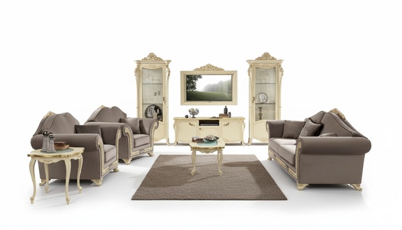 Wohnzimmer Set Sofagarnitur Holz Wohnzimmer Klassische Design Italien Set 9tlg.