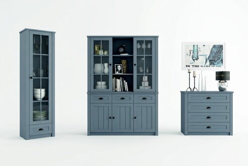 Wohnzimmer Set Vitrine Kommode Wohnwände Kommoden sideboard Schrank Tisch 4tlg