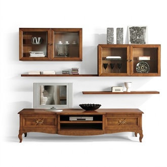 Wohnzimmer Set Vitrine TV Kommode Couchtisch Kommoden Schrank Holz 7 tlg.