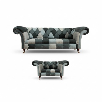 Wohnzimmer Sofa Dreisitze Couch Polstermöbel Sessel Mehrfarbig Chesterfield