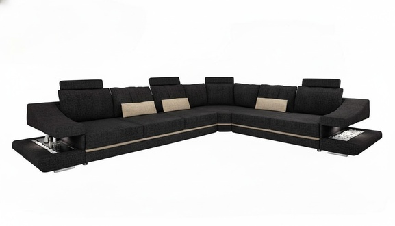 Wohnzimmer Textil Schwarz Sofa Sofas L-FormSitz Farbe Ecksofa Couch Polstermöbel