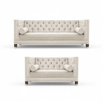 Wohnzimmer Weiß Chesterfield Sofas Dreisitzer + Zweisitzer Couch Garnitur 3+2