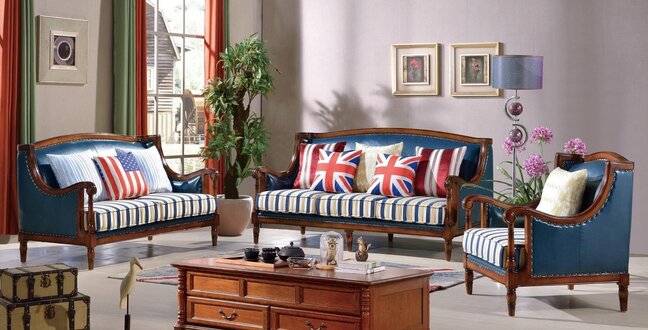 Amerikanische Sofagarnitur Ledersofa Couch Polster 321 Sitzer Holz