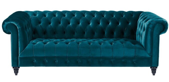 Chesterfield Turkis Samt Couch Luxus Polster Möbel Sofa mit Knöpfen Dreisitzer