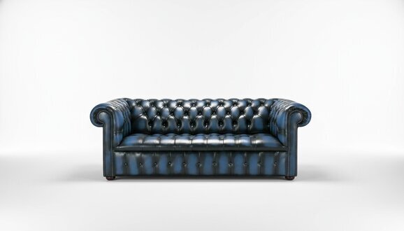 XXL Blau Sofa 3 Sitzer Couch Chesterfield Polster Sitz Garnitur Leder Textil