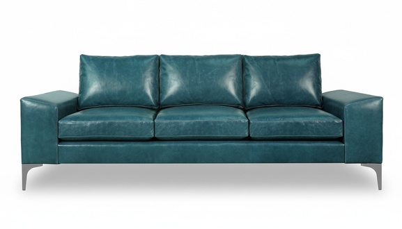 Modernes 3-Sitzer Sofa – Luxus Ledercouch in Türkis mit bequemer Polsterung