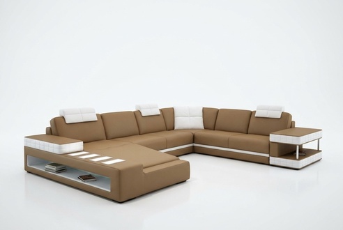 XXL Wohnlandschaft U Form Ledersofa Polster Ecksofa Sofa Couch Leder Textil USB