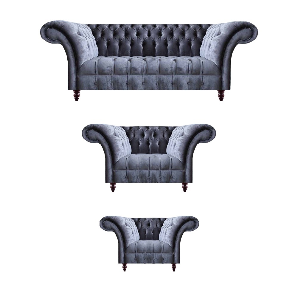 Schicke Graue Polstersofas Chesterfield Textilmöbel Wohnzimmer Einrichtung