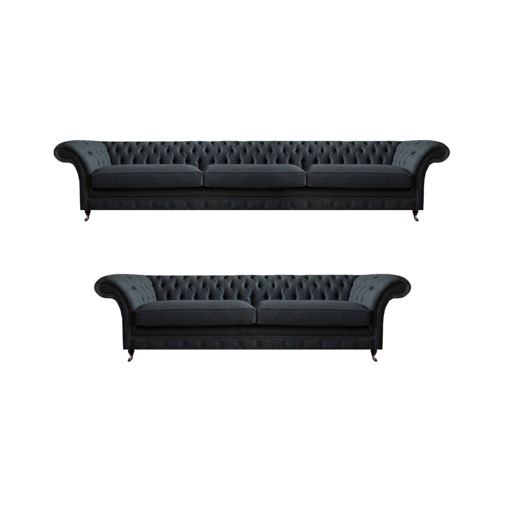 Schwarze Chesterfield Couchgarnitur Modernes Komplettes Textil Sitzset