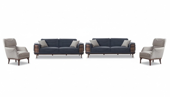 Zwei graue Sofas komplett mit 2 weißen Sesseln luxuriöse gepolsterte Sessel