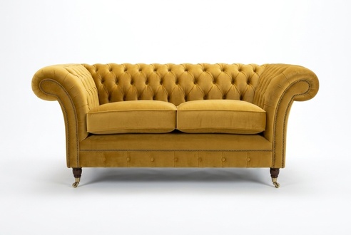 Zweisitzer Couch Polster Design Sofa 2er Sitz Sofas Zimmer Chesterfield Gelb